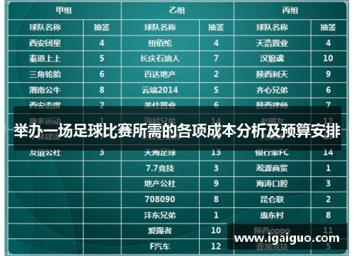 举办一场足球比赛所需的各项成本分析及预算安排